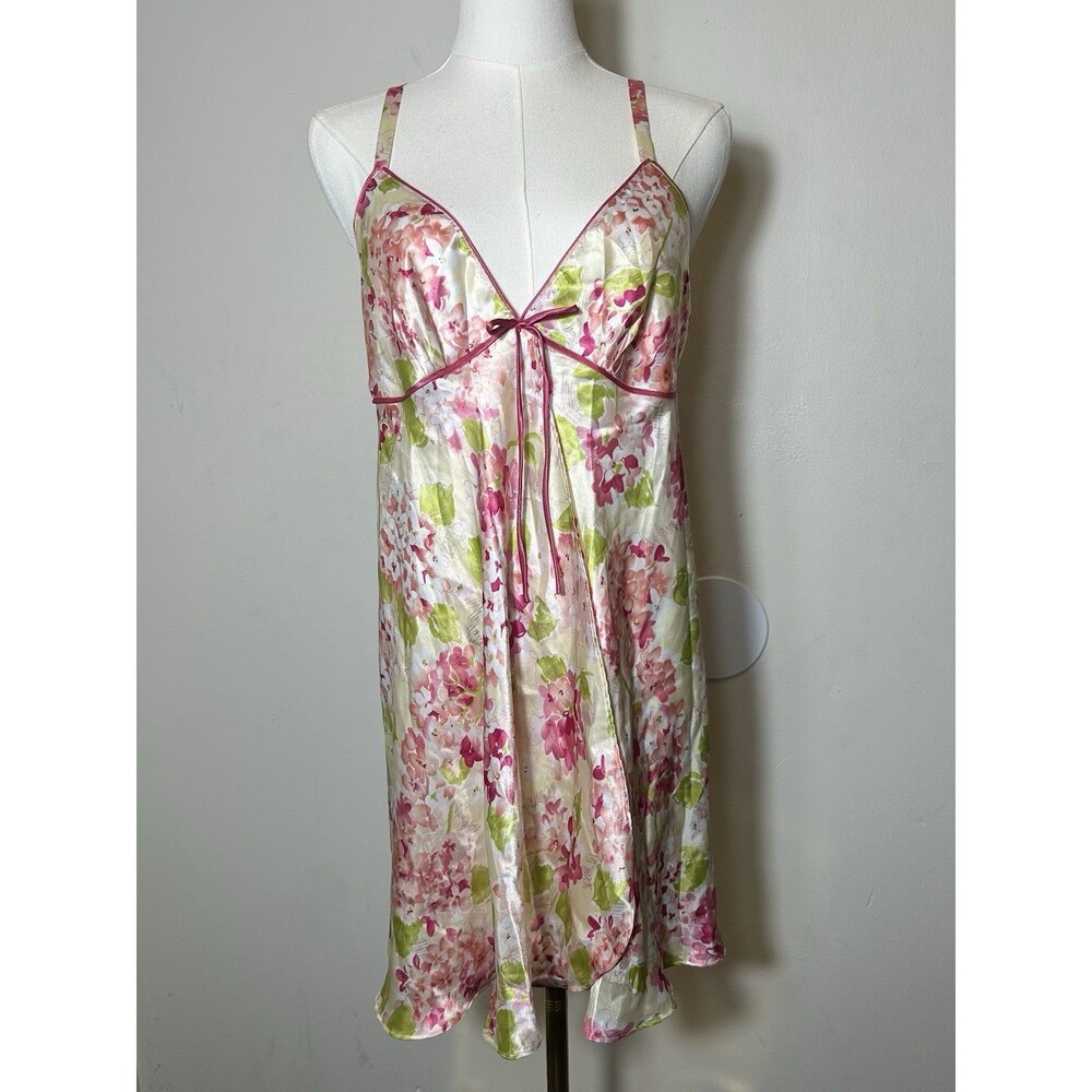 Oscar de la Renta Pink Label Hydrangea Blooms Floral Satin Chemise Nightgown XL